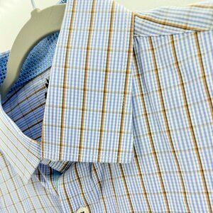 patterned, quality men’s shirt Blue with Brown accents, pattern cuff M132